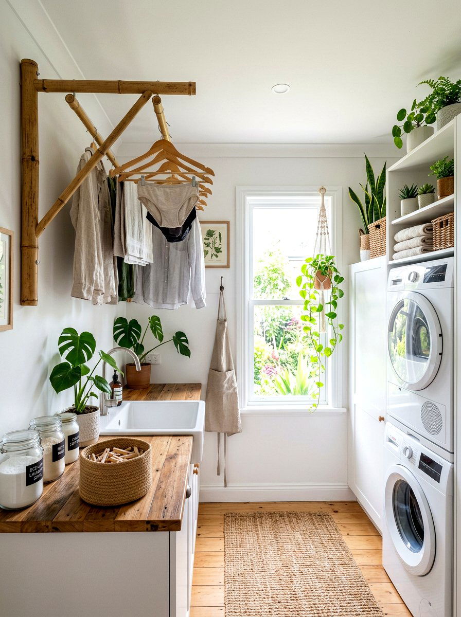 Bamboo laundry rod - 30 laundry room hanging rod ideas