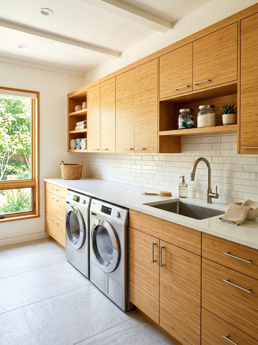 Bamboo laundry room cabinets - 30 eco laundry room ideas