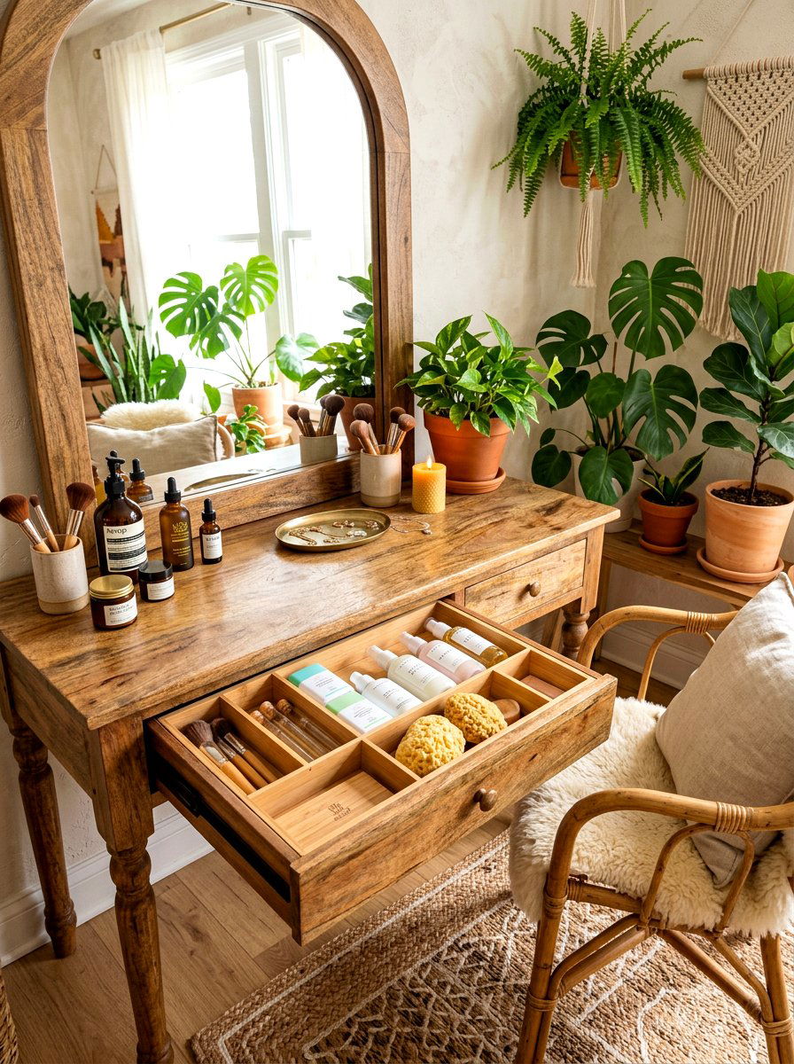 Bamboo makeup organizers - 30 vanity drawer organization ideas
