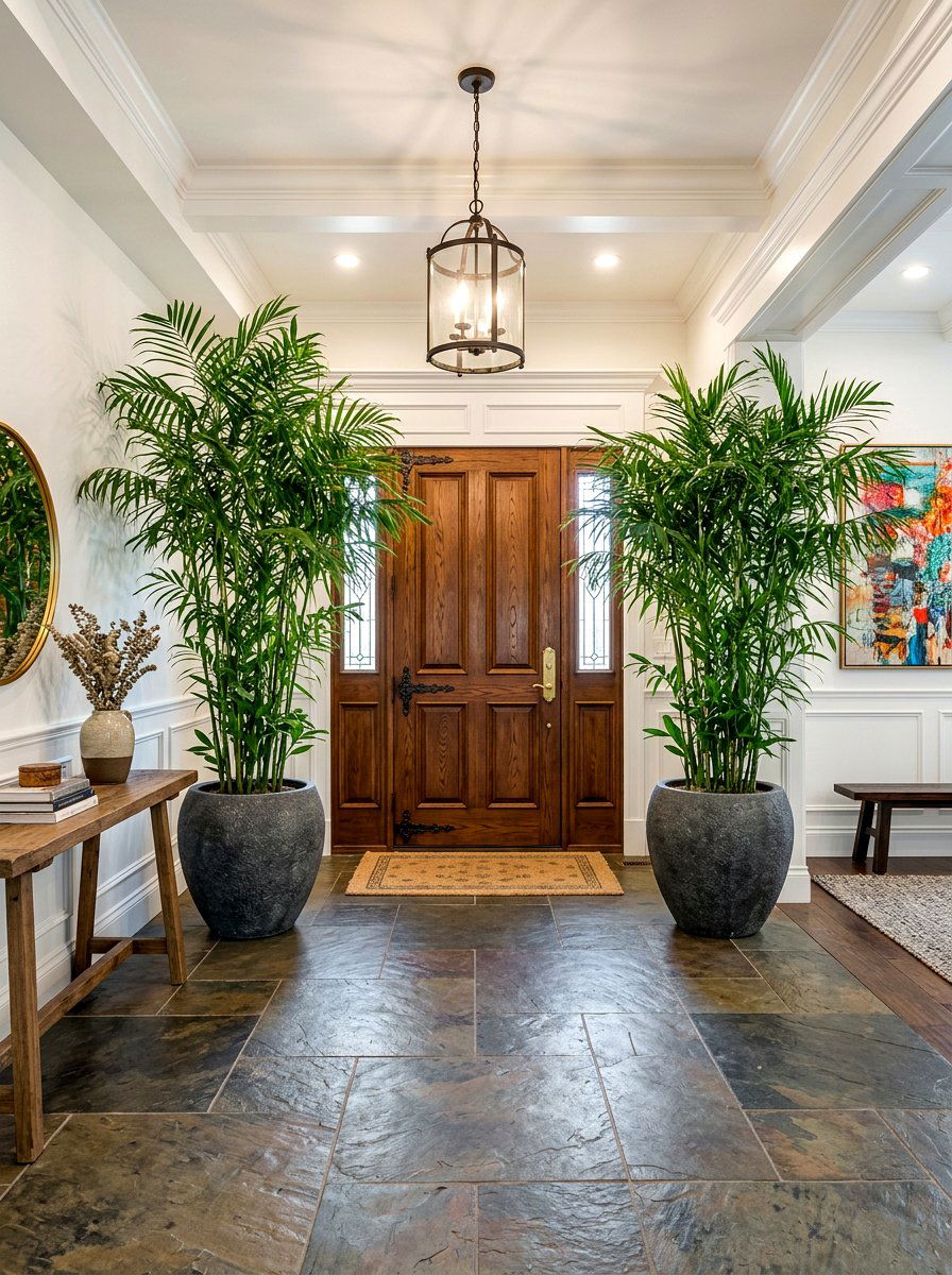 Bamboo palms entryway - 30 indoor plant decor ideas