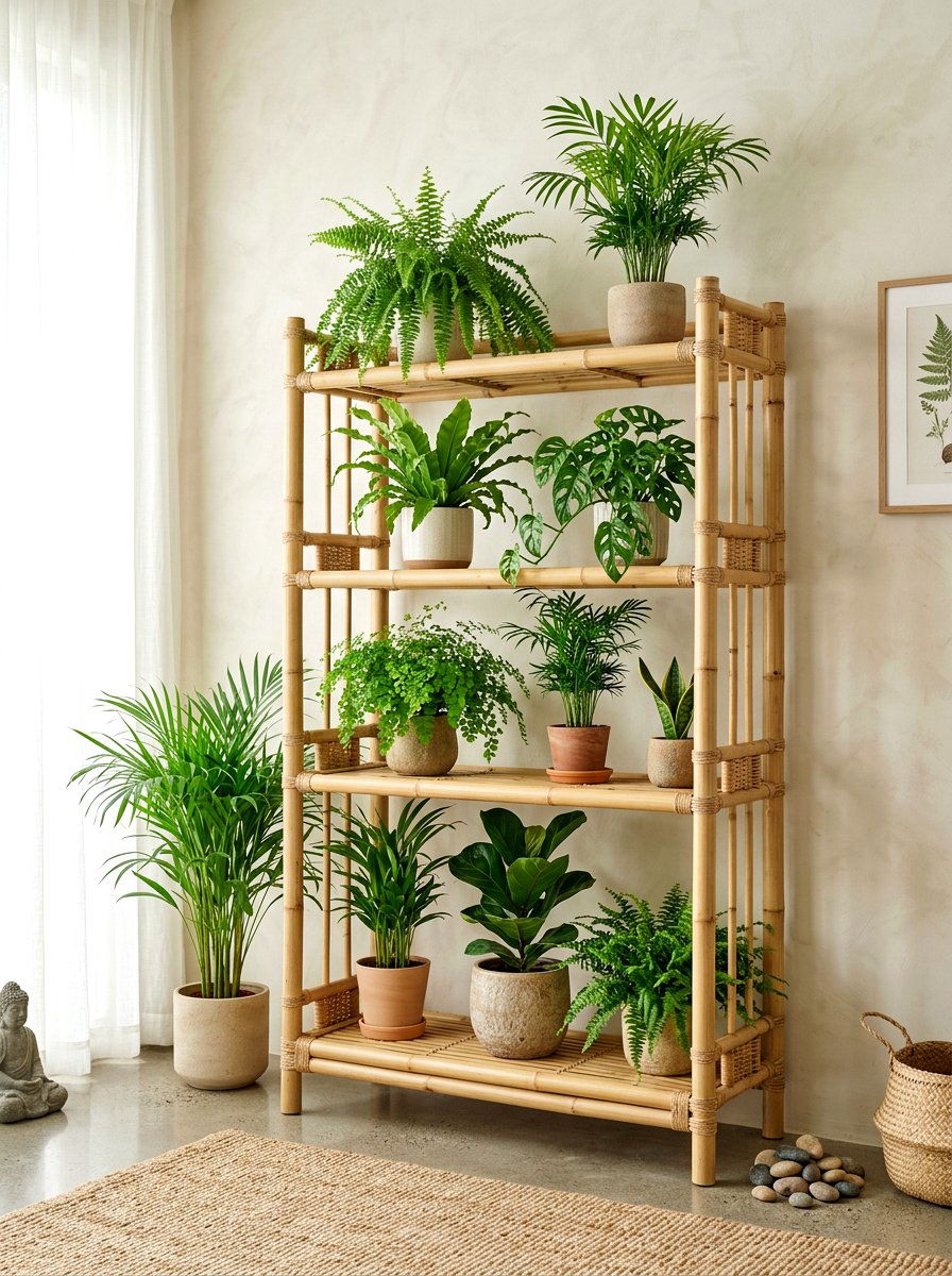 Bamboo plant shelving - 30 greenhouse shelving ideas