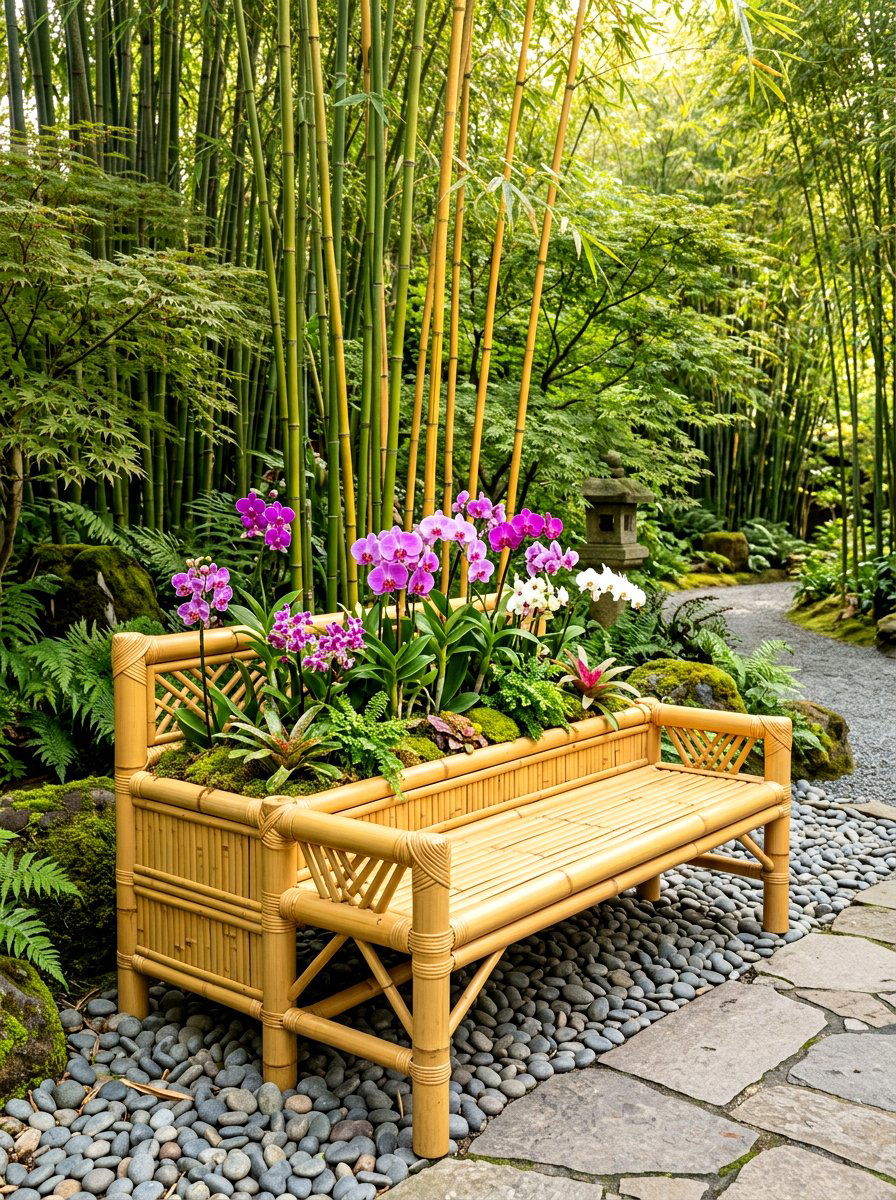 Bamboo planter bench - 30 patio bench with planter ideas