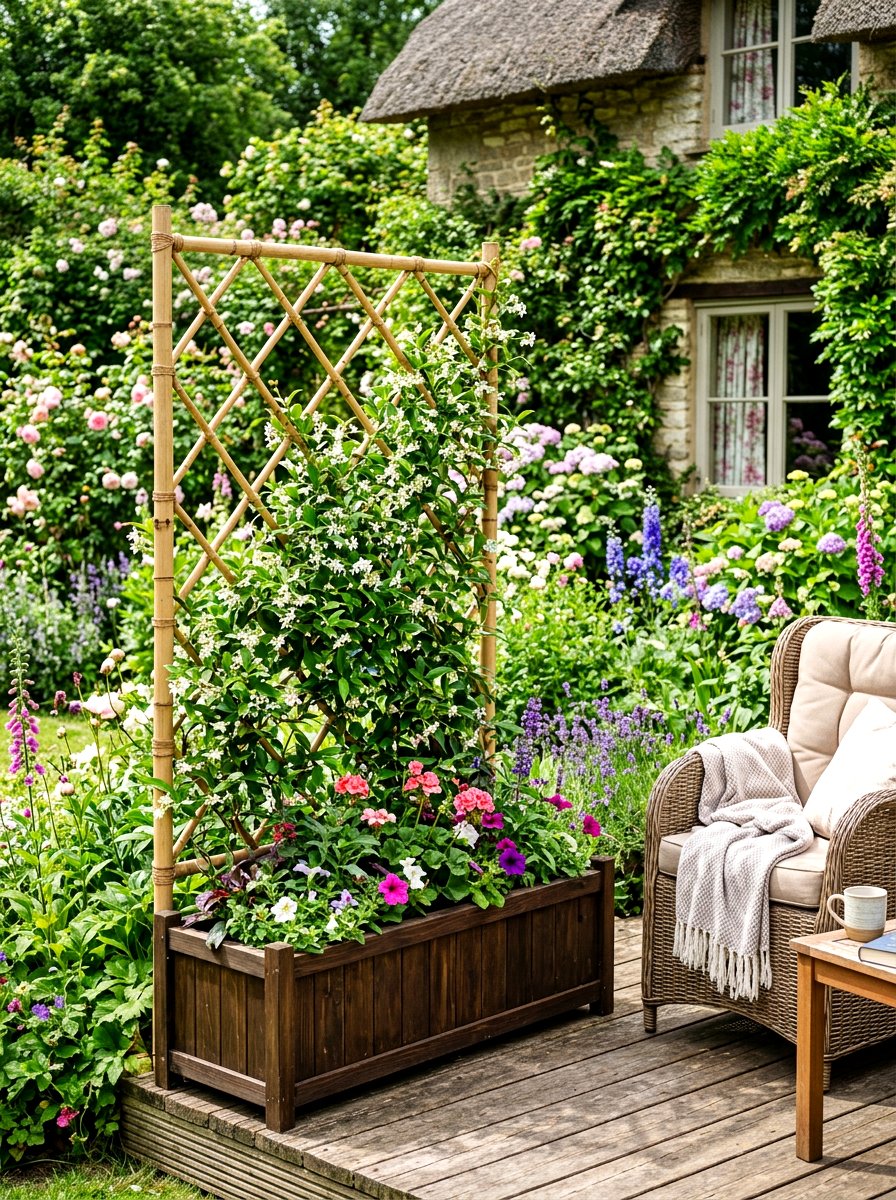 Bamboo planter box with trellis - 30 bamboo planter screen ideas