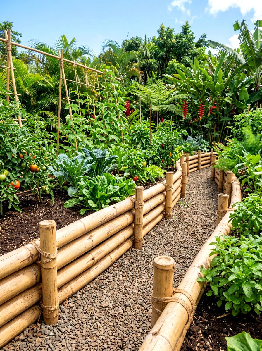Bamboo pole border - 30 vegetable garden border ideas