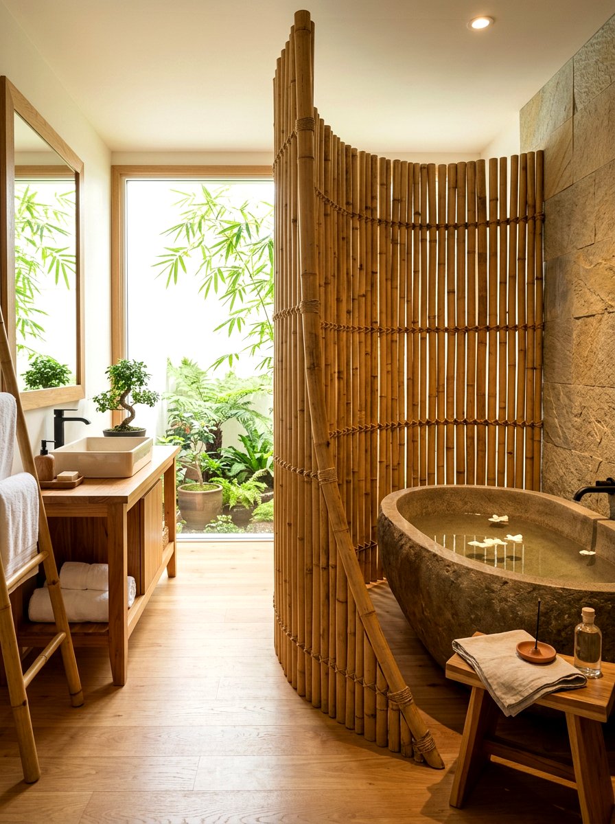 Bamboo pole curved partition - 30 curved partition wall ideas