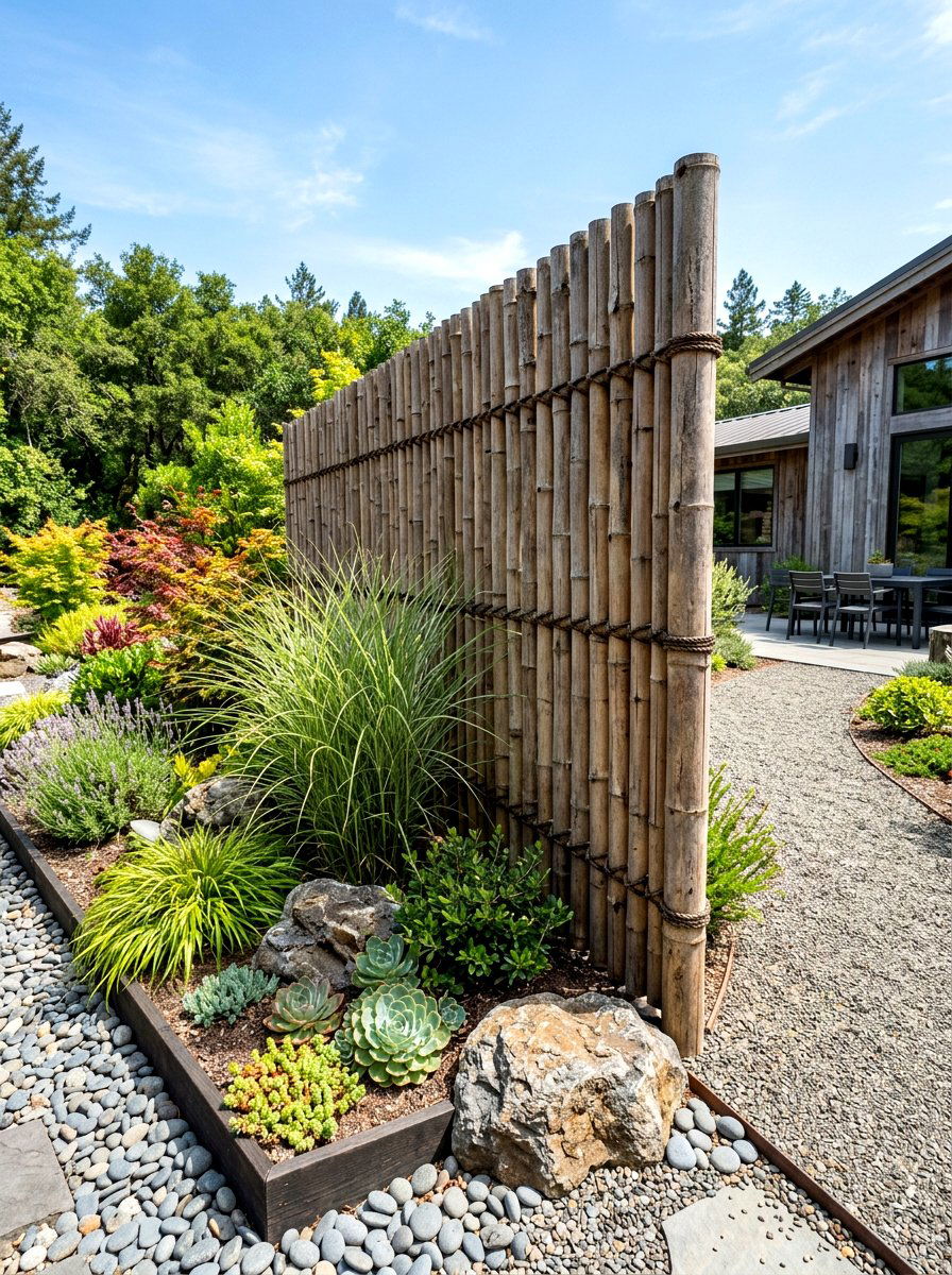 Bamboo pole garden partition - 30 bamboo planter screen ideas