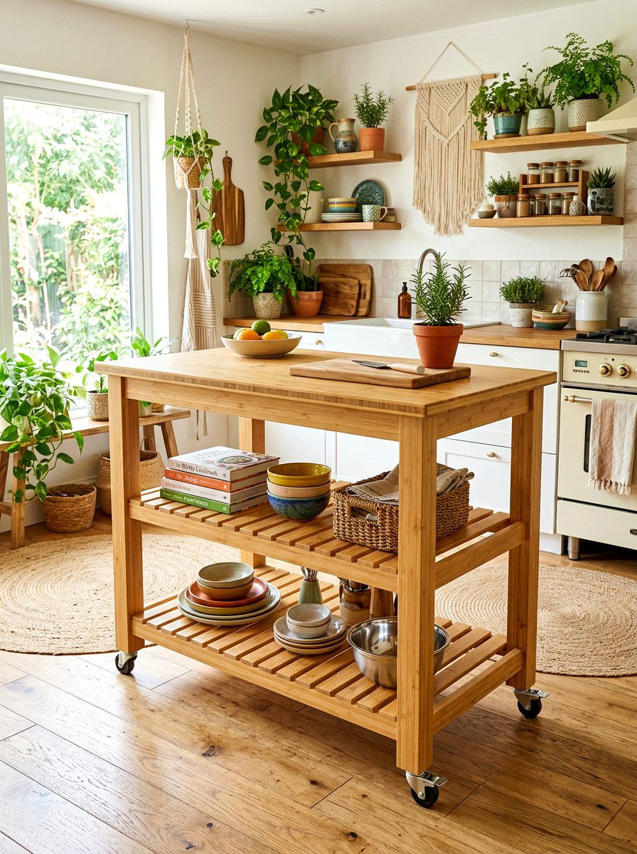Bamboo portable kitchen island - 30 movable kitchen island ideas