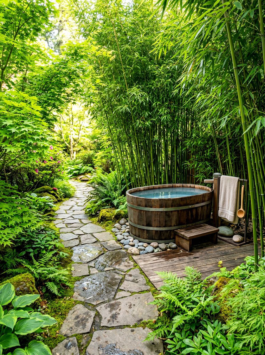 Bamboo privacy cold plunge - 30 cold plunge backyard retreat ideas