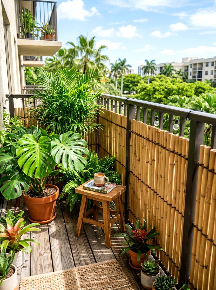 Bamboo privacy fence - 30 apartment deck ideas