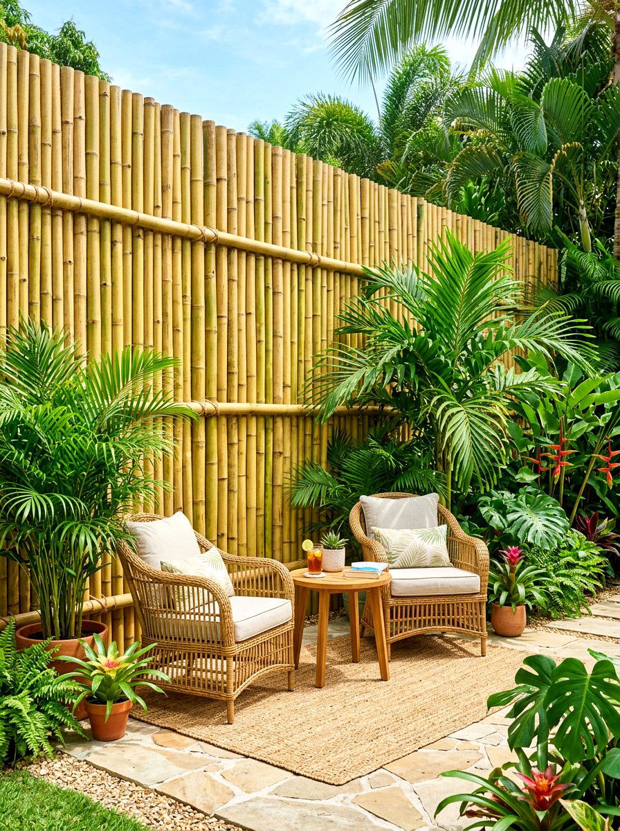 Bamboo privacy fence - 30 small patio ideas