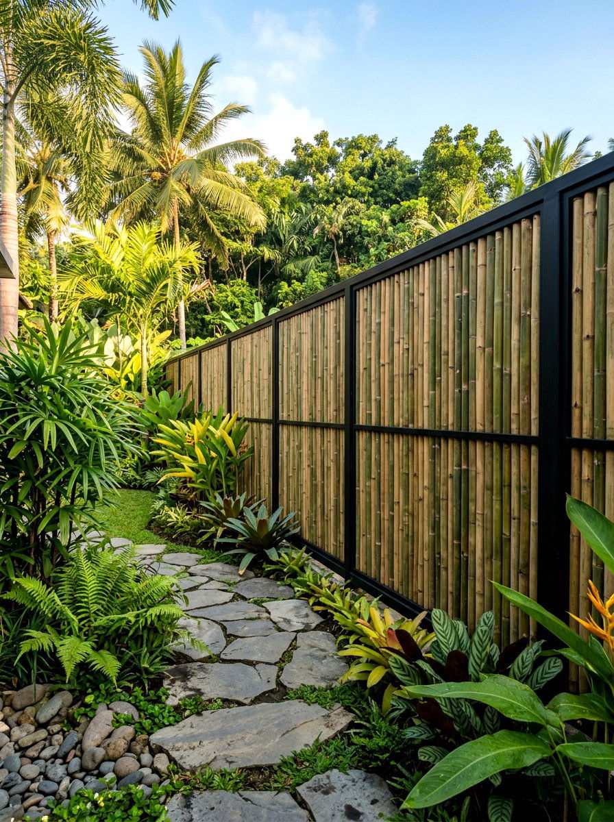 Bamboo privacy fence - 30 tropical landscaping ideas