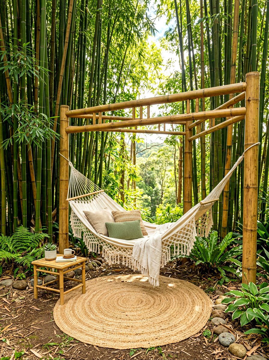 Bamboo privacy hammock corner - 30 hammock garden corner ideas