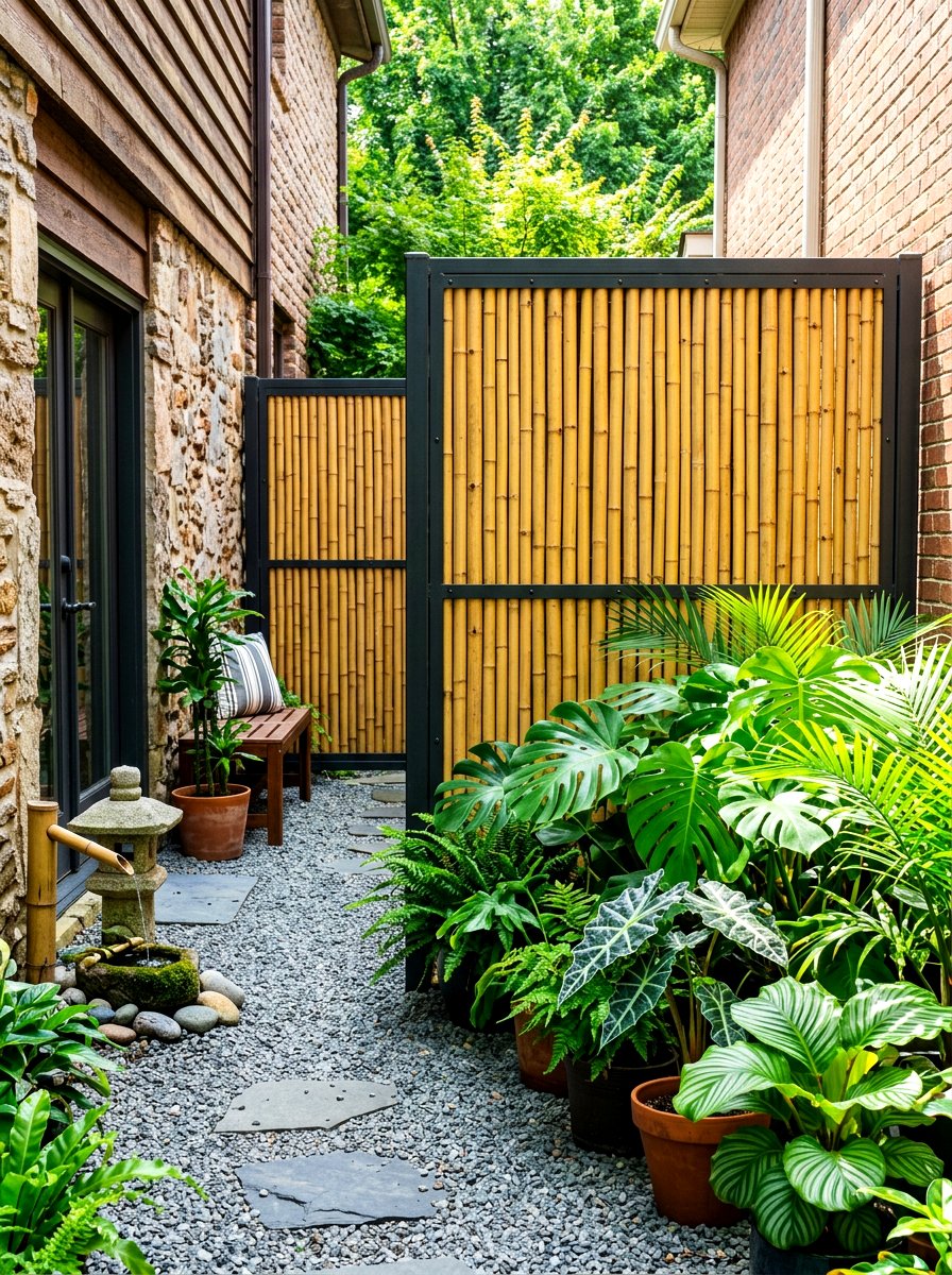 Bamboo privacy screen - 30 tiny courtyard garden ideas