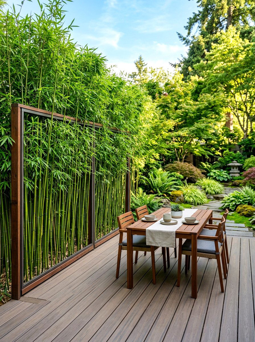 Bamboo privacy wall - 30 deck border planting ideas