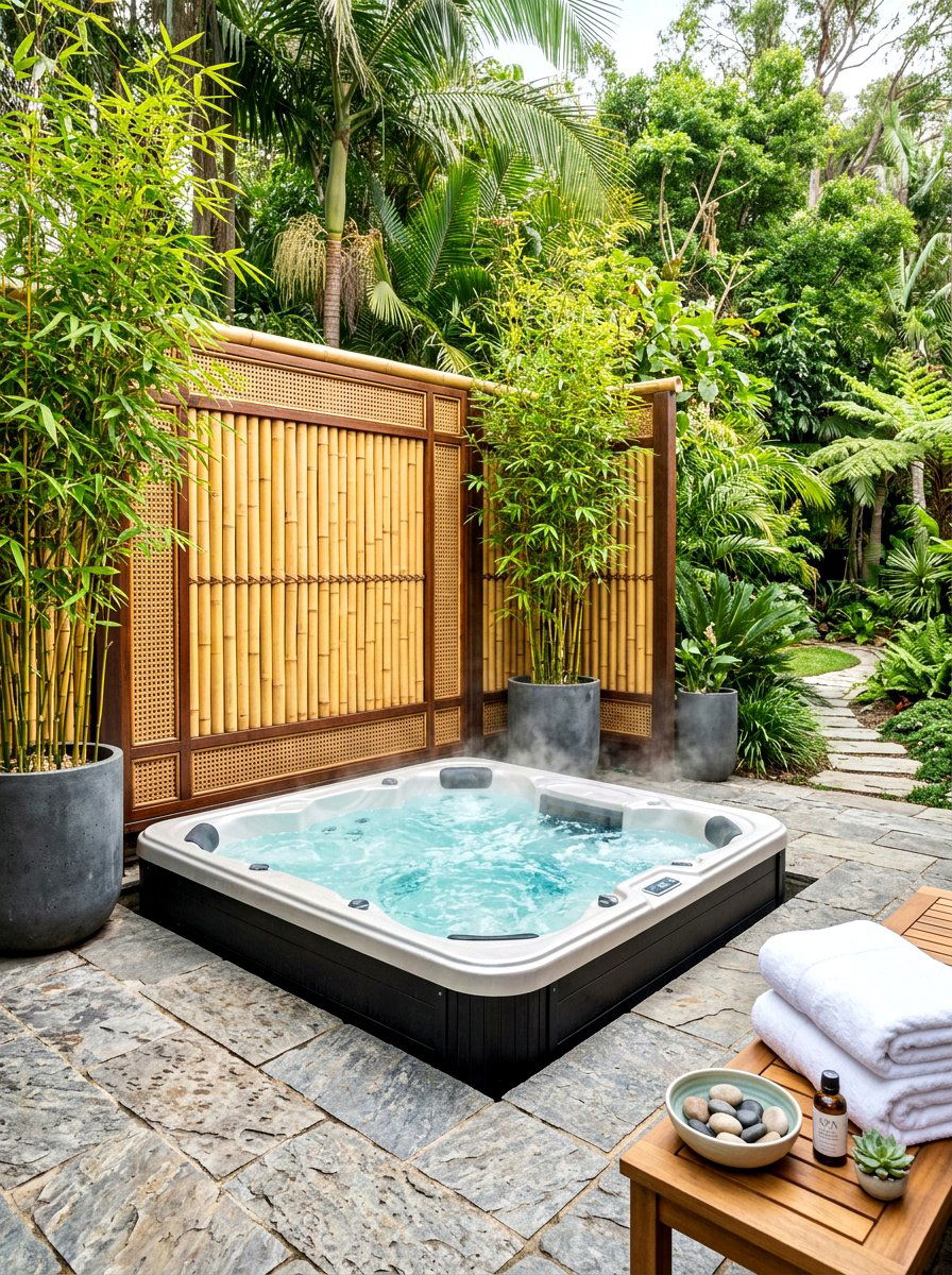 Bamboo screen for hot tub - 30 bamboo planter screen ideas