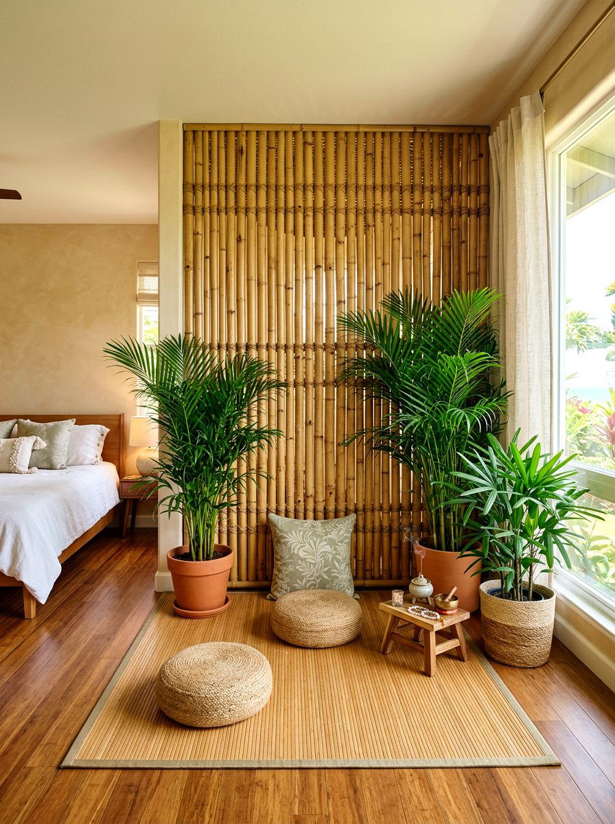 Bamboo screen meditation nook bedroom - 30 meditation corner bedroom ideas