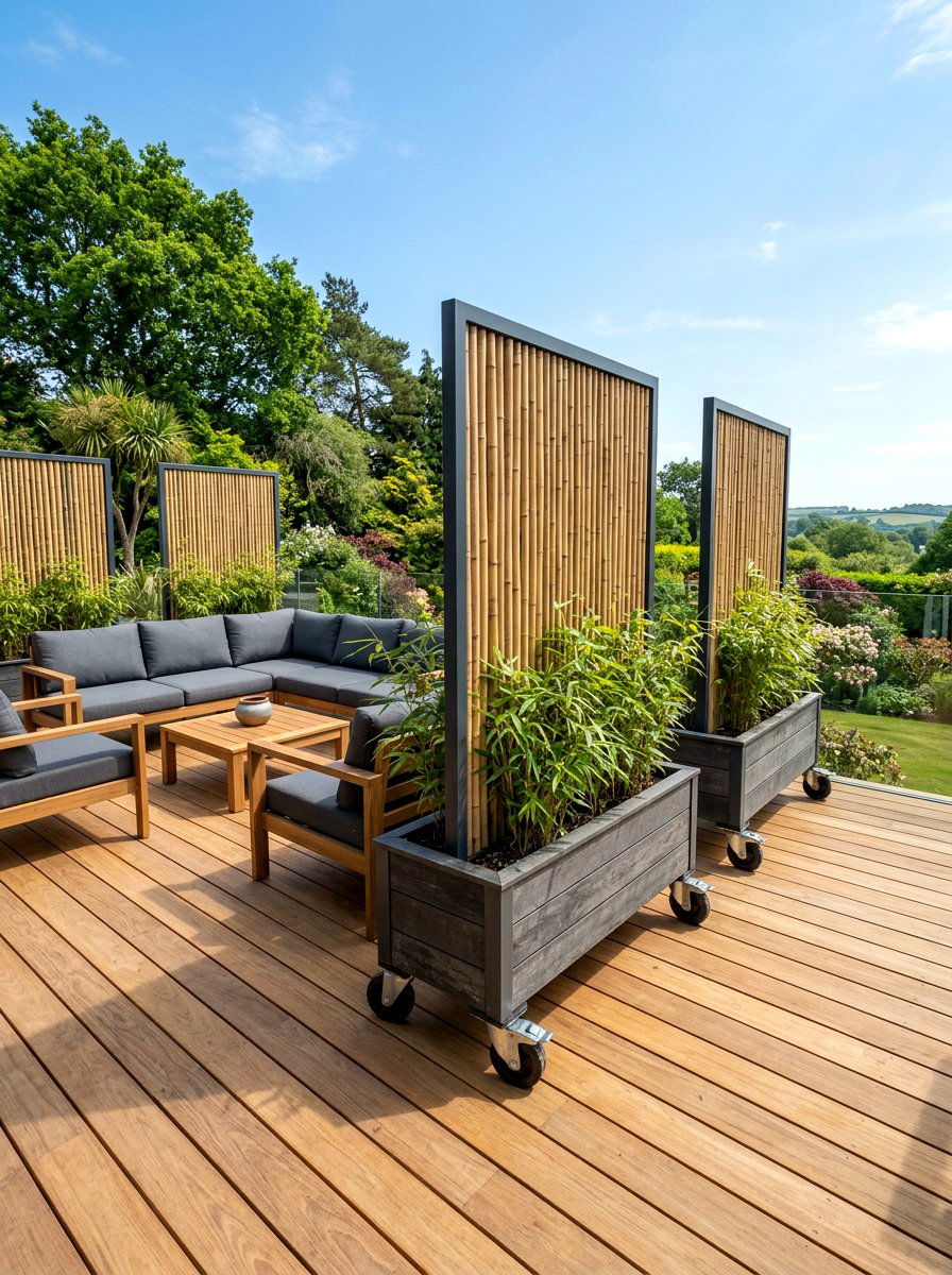 Bamboo screening on wheels - 30 bamboo planter screen ideas
