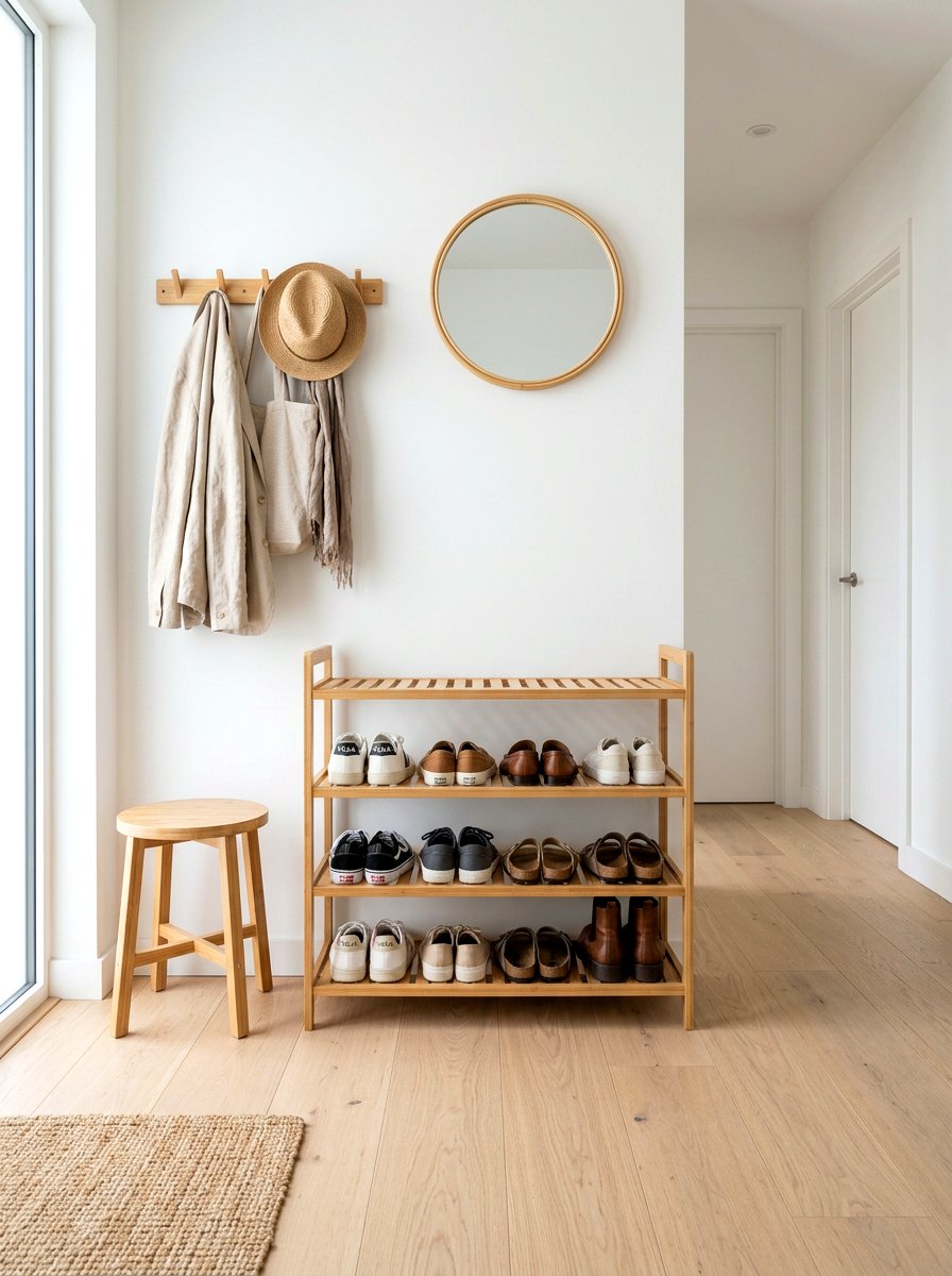 Bamboo shoe rack - 30 rental entryway ideas