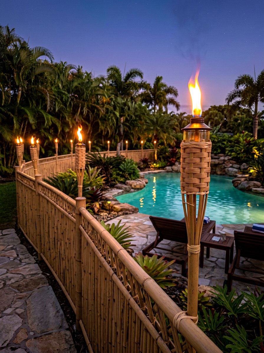 Bamboo torch fence lights - 30 fence lighting ideas