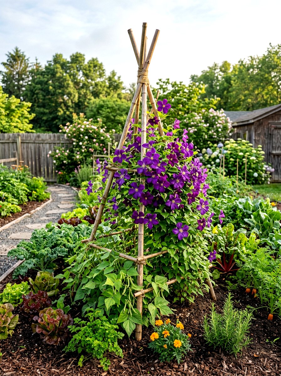 Bamboo tripod trellis - 30 clematis trellis ideas