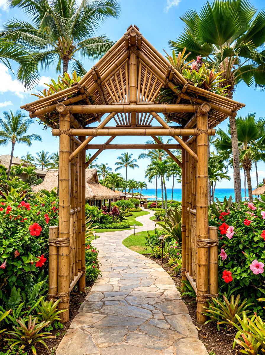 Bamboo tropical entry arbor - 30 arbor entry exterior ideas