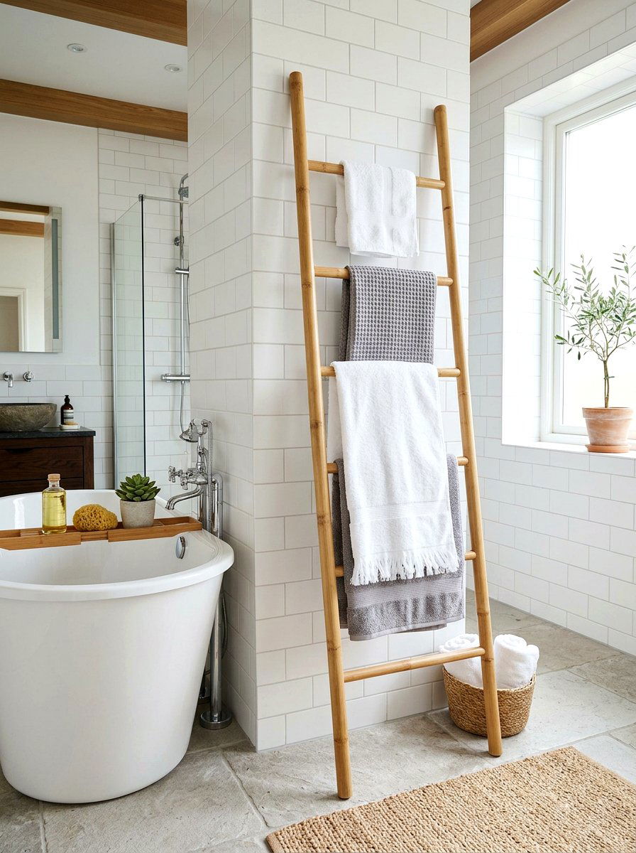 Bamboo wall ladder bathroom - 30 bathroom wall decor ideas