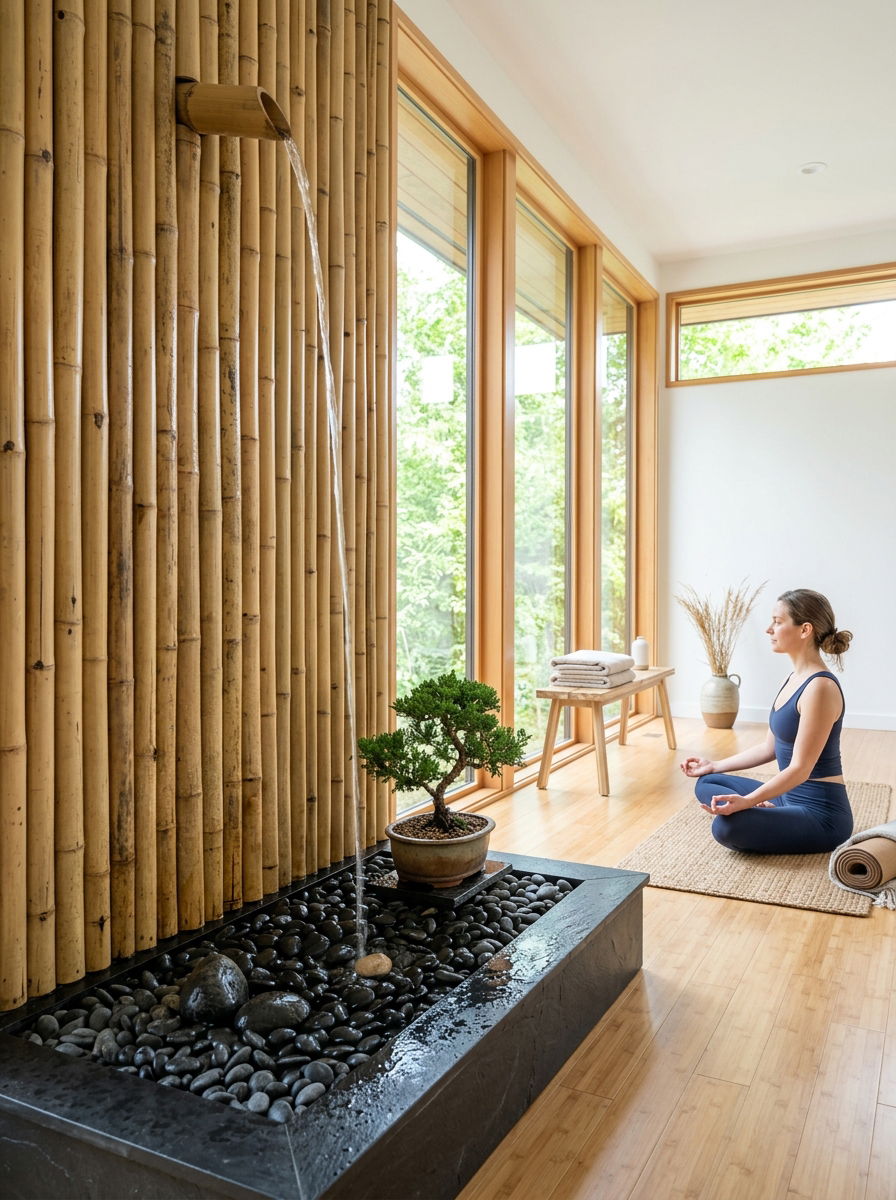 Bamboo wall water feature - 30 wall fountain ideas