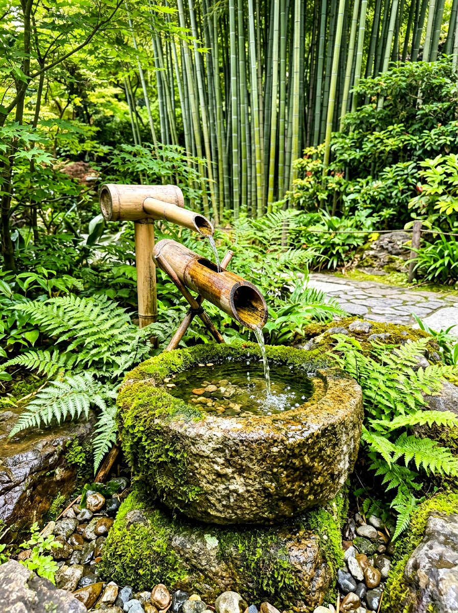 Bamboo water spout - 30 sensory garden ideas