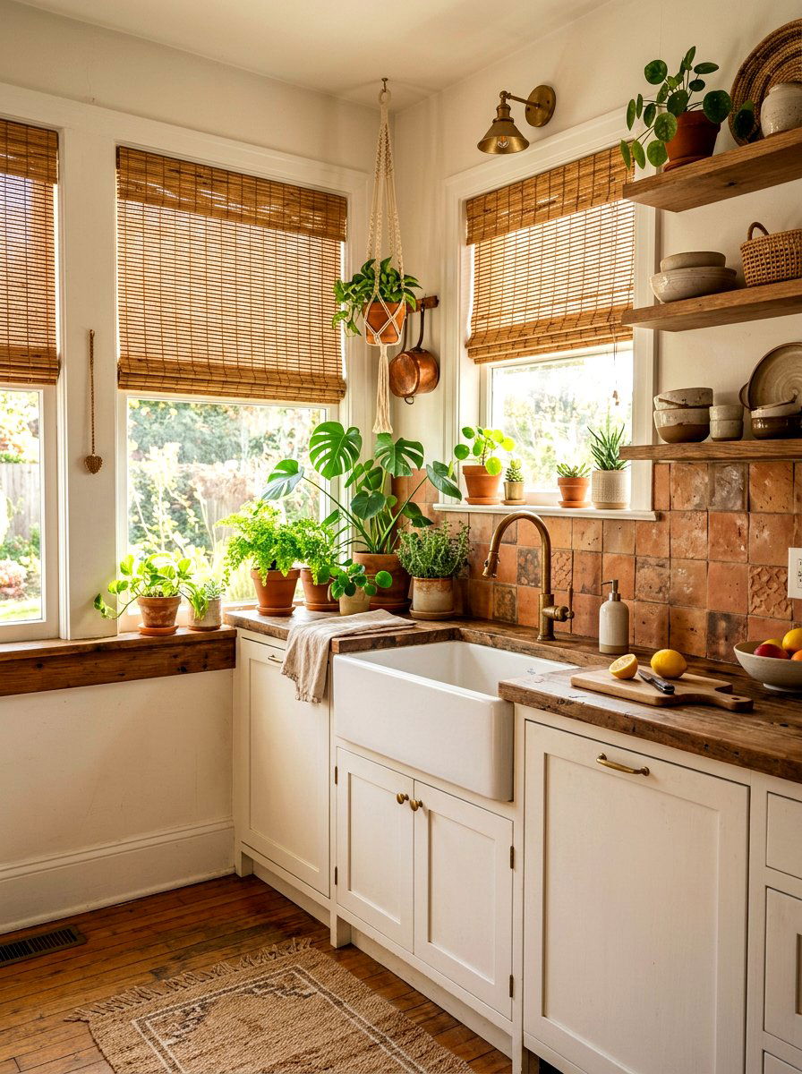 Bamboo window blinds - 30 kitchen curtain sink ideas