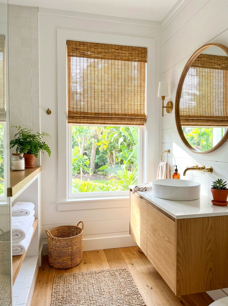 Bamboo window shades - 30 coastal grandmother bathroom ideas