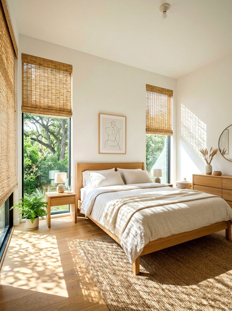 Bamboo window shades - 30 earthy bedroom ideas