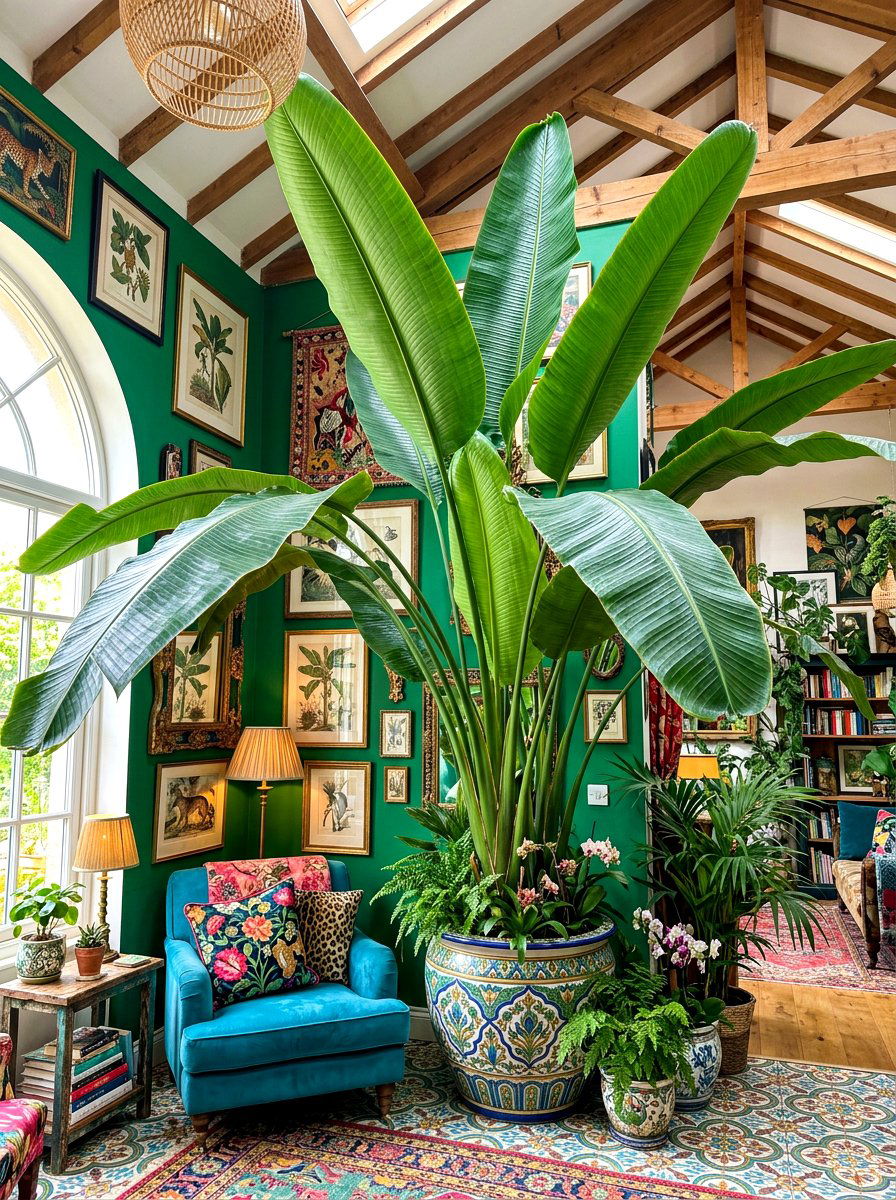 Banana Leaf Tree Corner - 30 indoor tree corner ideas