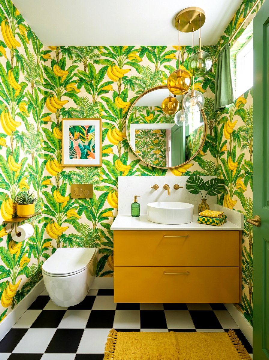 Banana Wallpaper - 30 fruit wallpaper powder room ideas