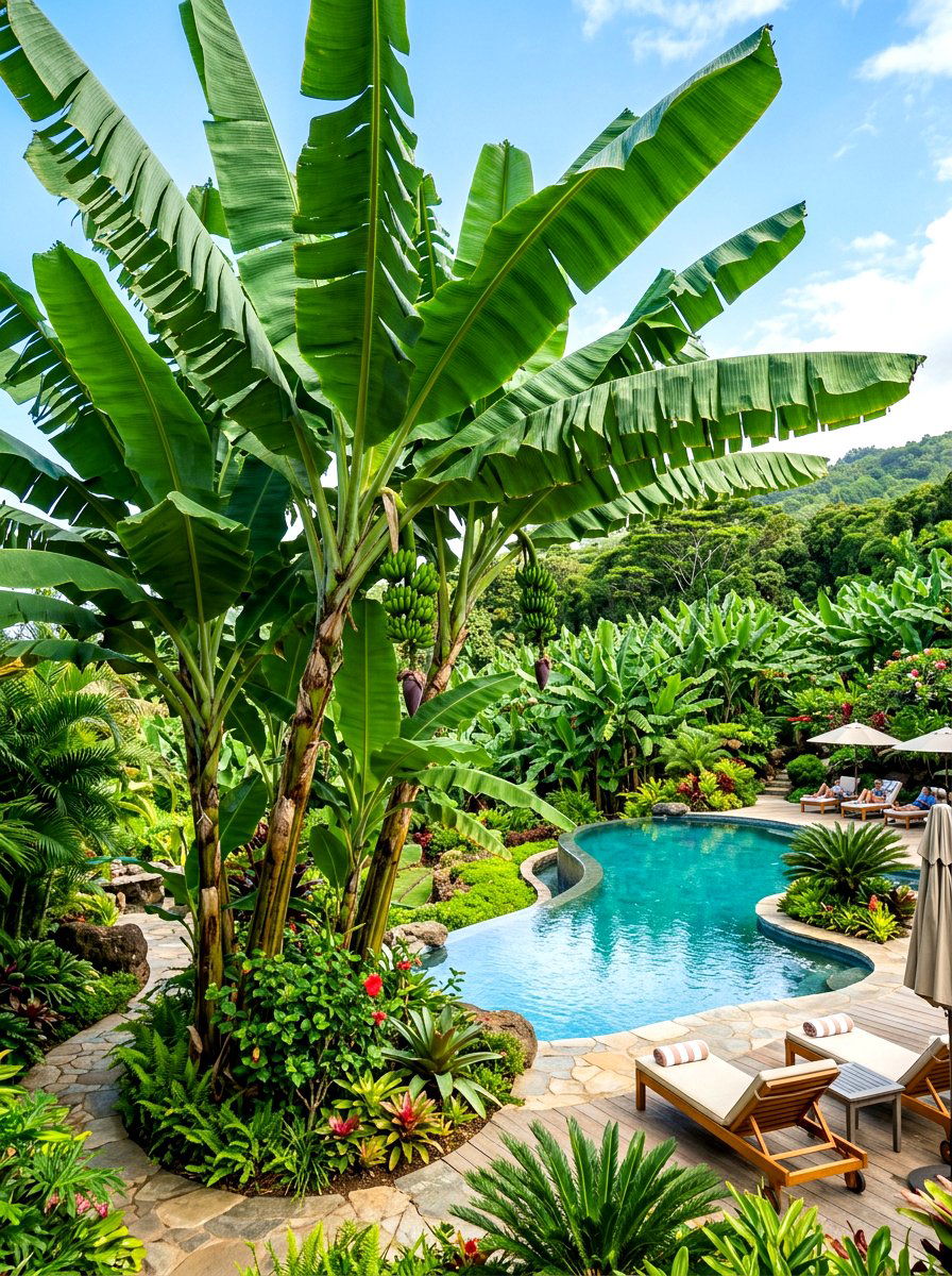 Banana tree landscape - 30 tropical pool landscaping ideas