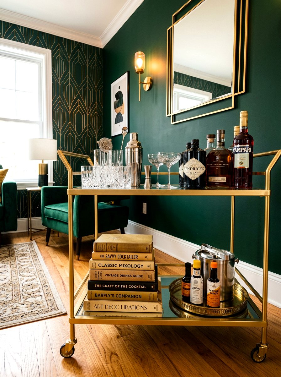Bar Cart Book Display - 30 stacked books decor ideas