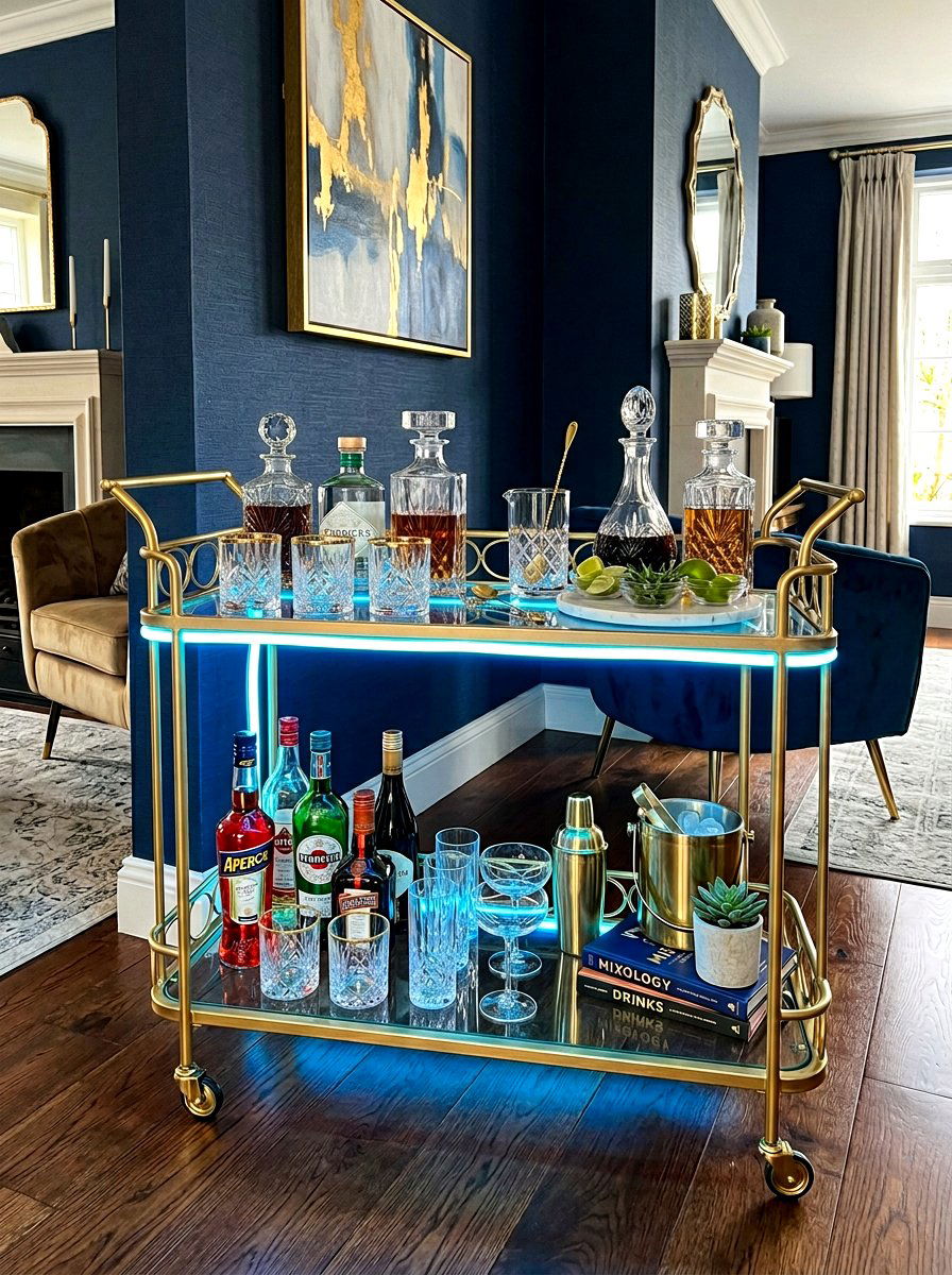 Bar Cart Neon Rope Light - 30 under shelf lighting ideas