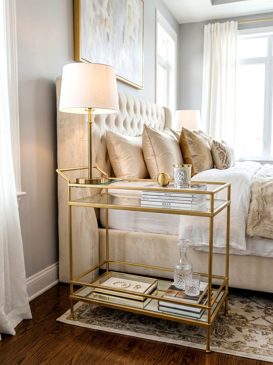 Bar Cart Nightstand - 30 bedside cart storage ideas