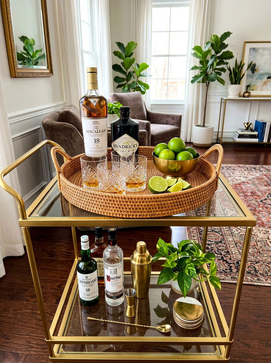 Bar Cart Rattan Styling Tray - 30 woven tray decor ideas