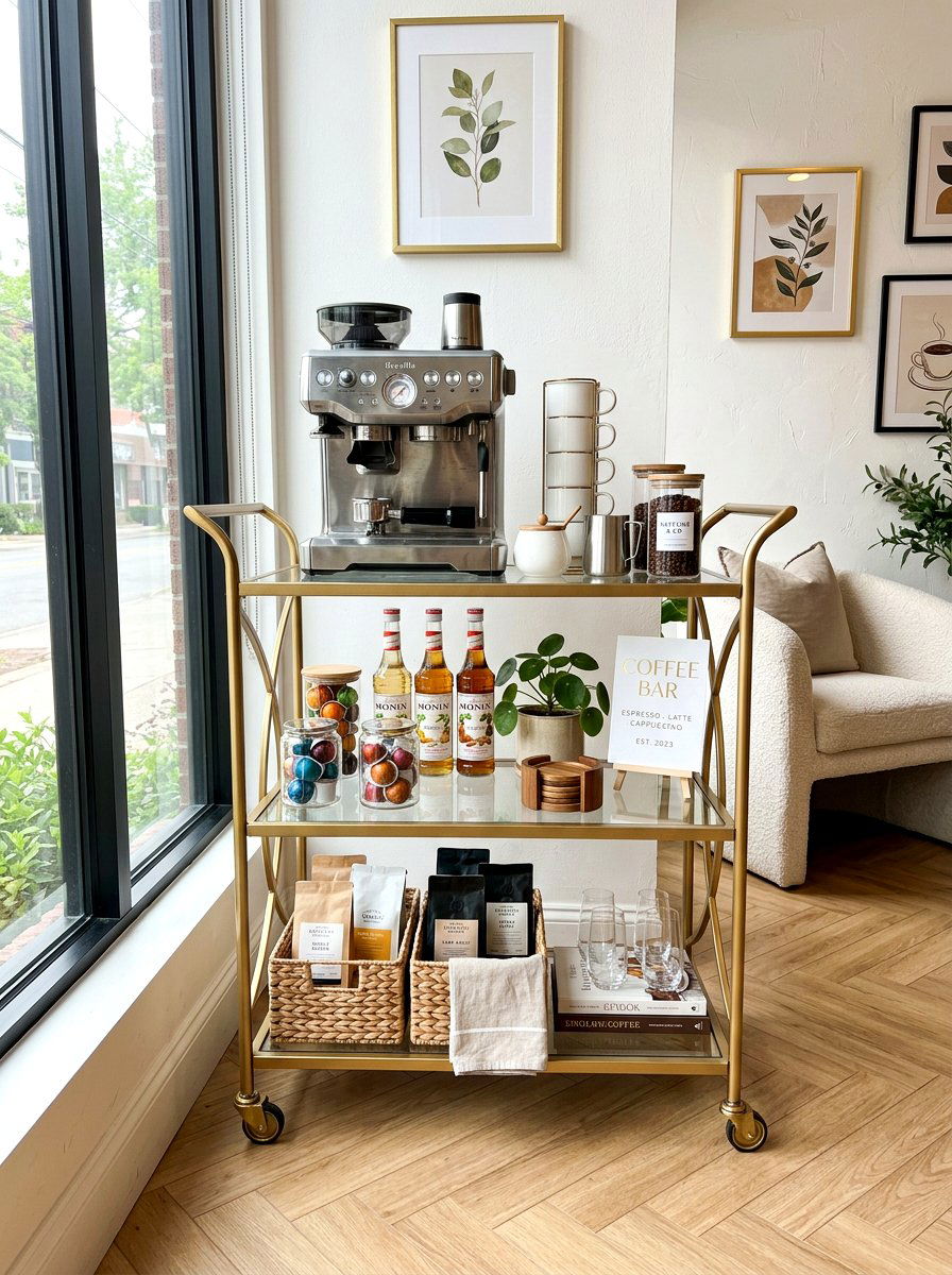 Bar cart coffee station - 30 coffee station ideas