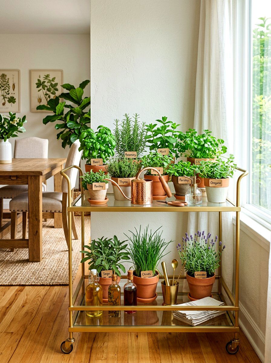 Bar cart herb garden - 30 apartment herb garden ideas