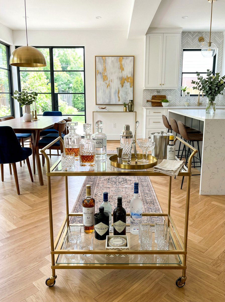Bar cart station - 30 zoned open concept ideas