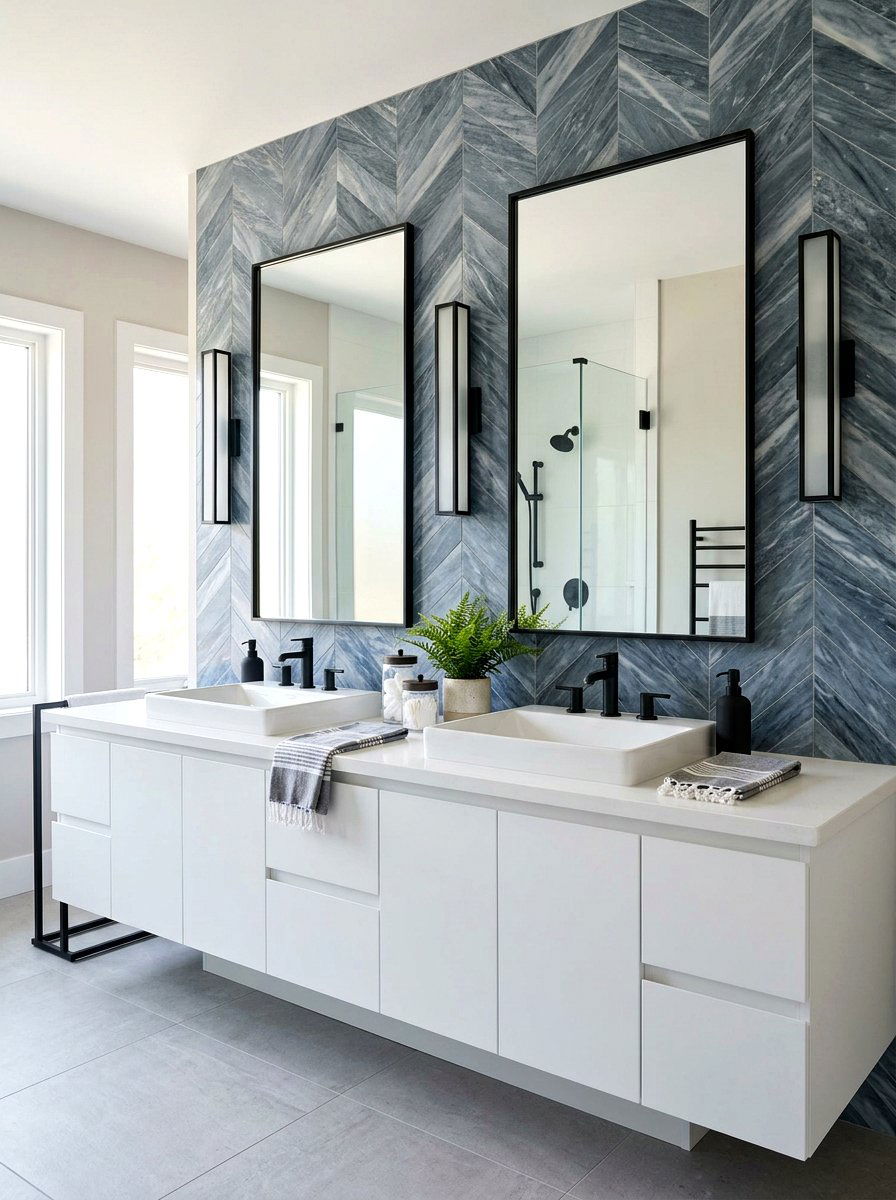Bardiglio Grey Chevron Backsplash - 30 marble mosaic bathroom ideas