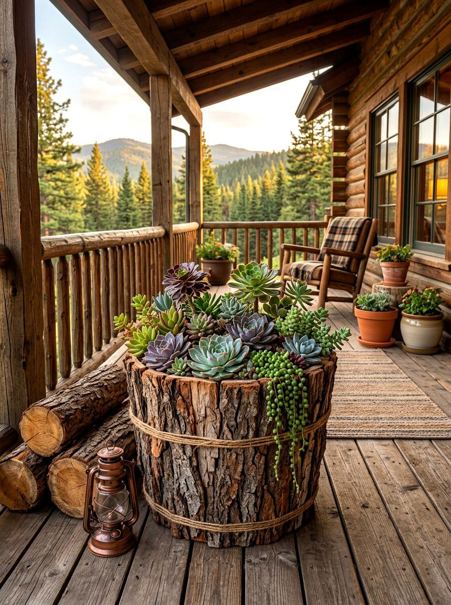 Bark Covered Planter - 30 succulent planter ideas