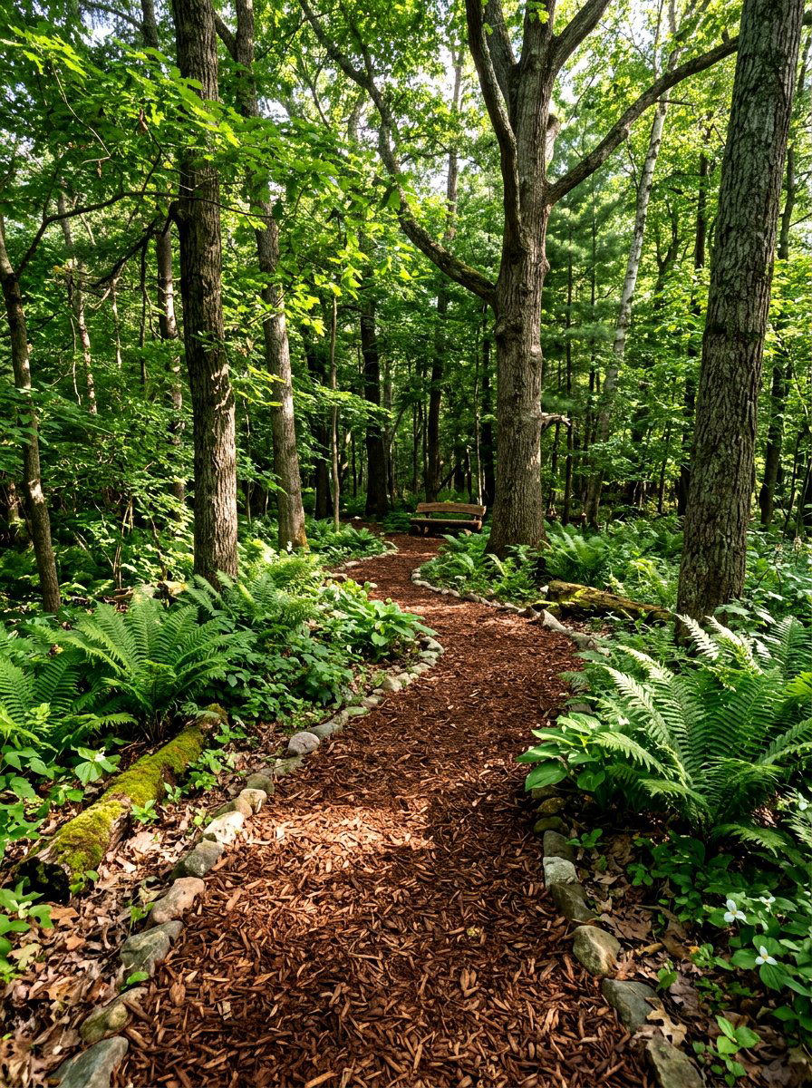Bark Mulch Path - 30 low maintenance landscaping ideas