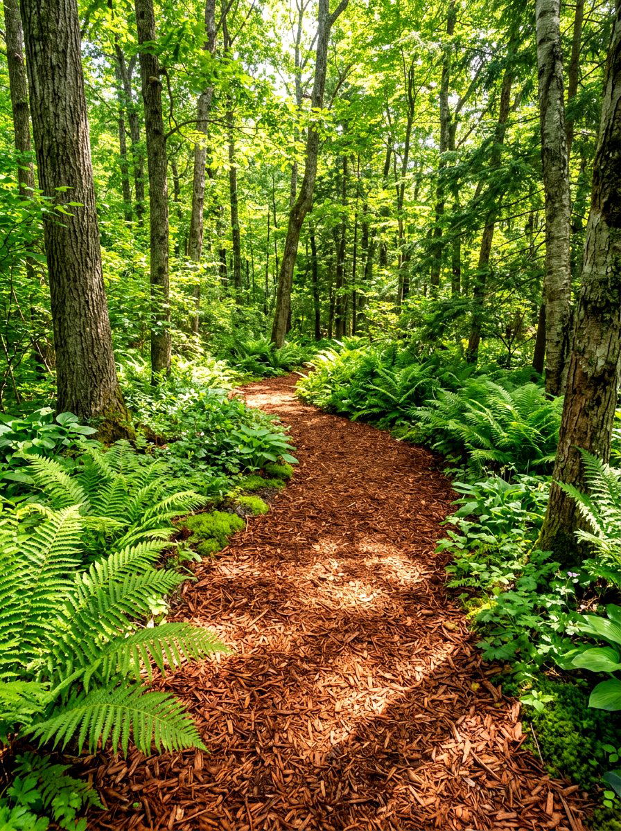 Bark Mulch Path - 30 low maintenance backyard landscaping ideas