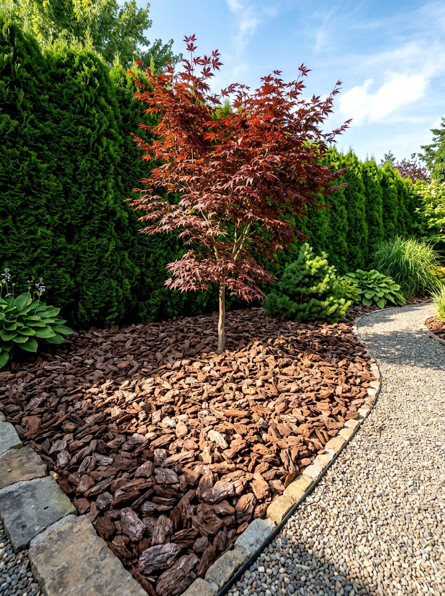 Bark Nugget Bed - 30 mulch landscaping ideas