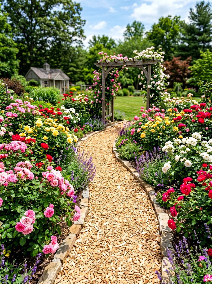 Bark chip rose walk - 30 rose garden walkway ideas