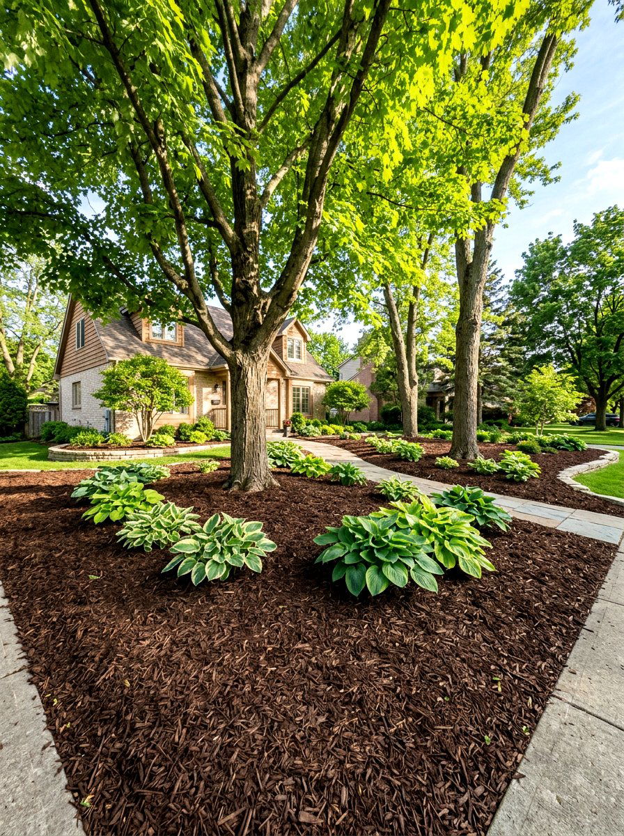 Bark mulch garden bed - 30 low maintenance front yard ideas