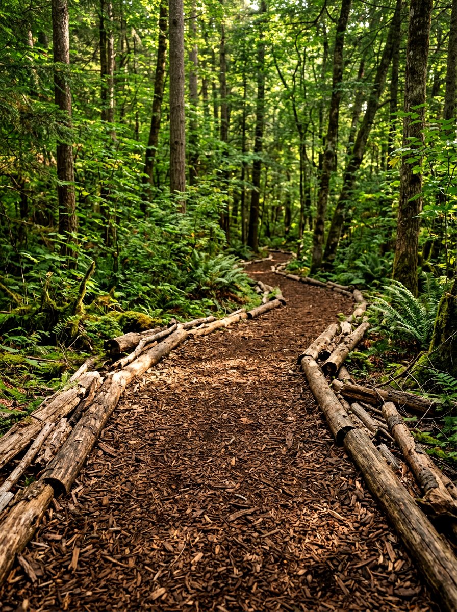 Bark mulch trail - 30 cabin backyard landscaping ideas