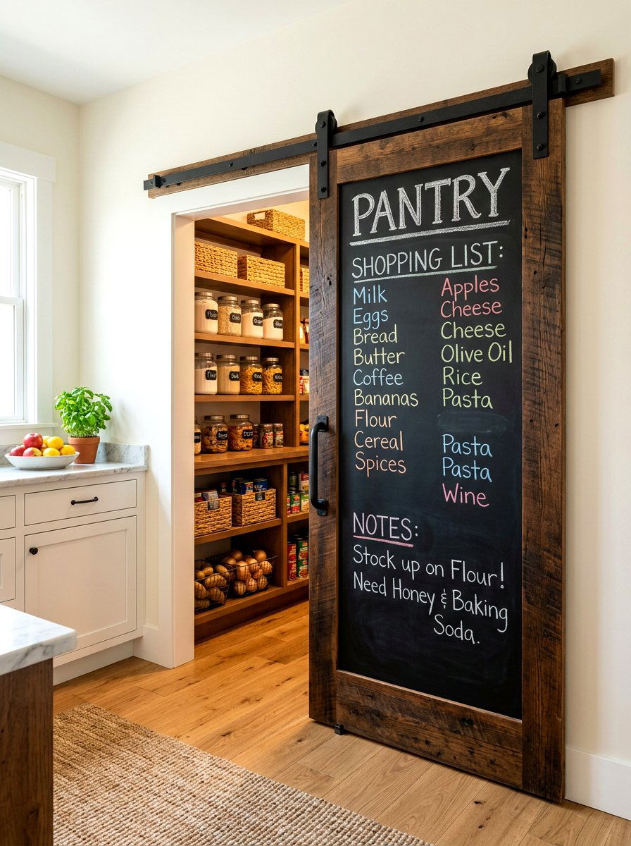 Barn Door Chalkboard Pantry - 30 message board wall ideas